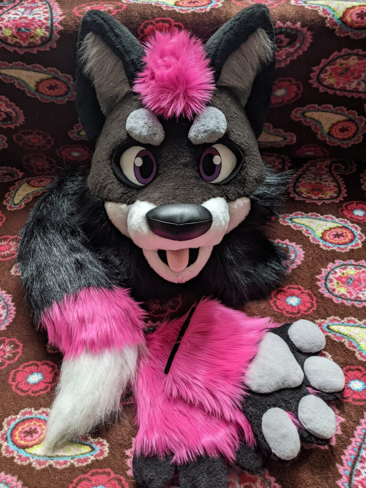 15%OFF OFFER Brown XL wolf husky fursuit head, hand paws, tail for sale