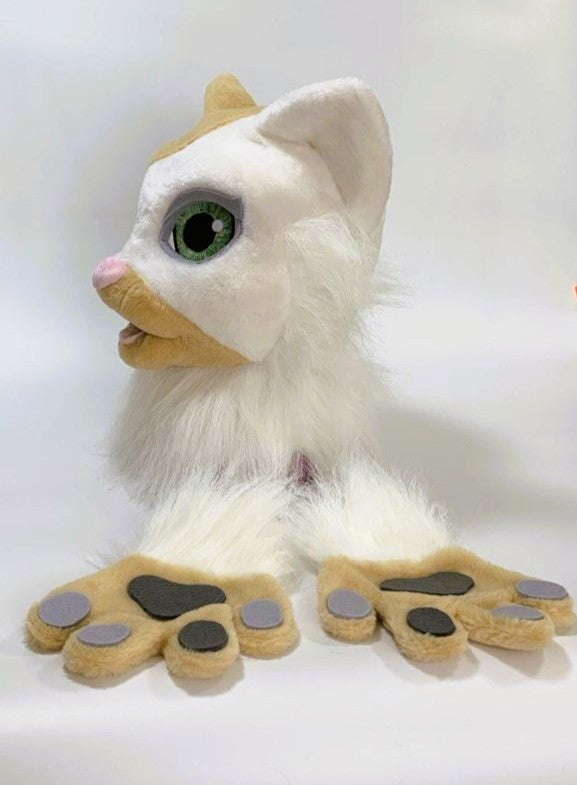 White beige cat fursuit head and hand paws for kids