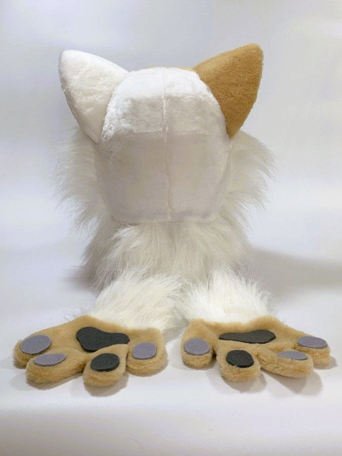 White beige cat fursuit head and hand paws for kids