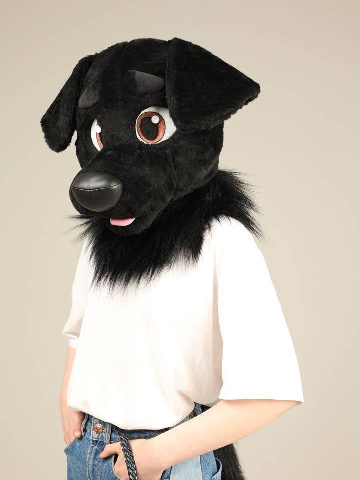 Black Labrador Dog Fursuit Set – Head & Tail, One Size M/L for Furry Cons & Cosplay
