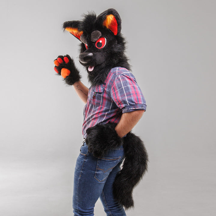 Black Red Wolf Husky Fursuit Set – Head, Hand Paws & Tail, One Size M/L for Furry Cons & Cosplay
