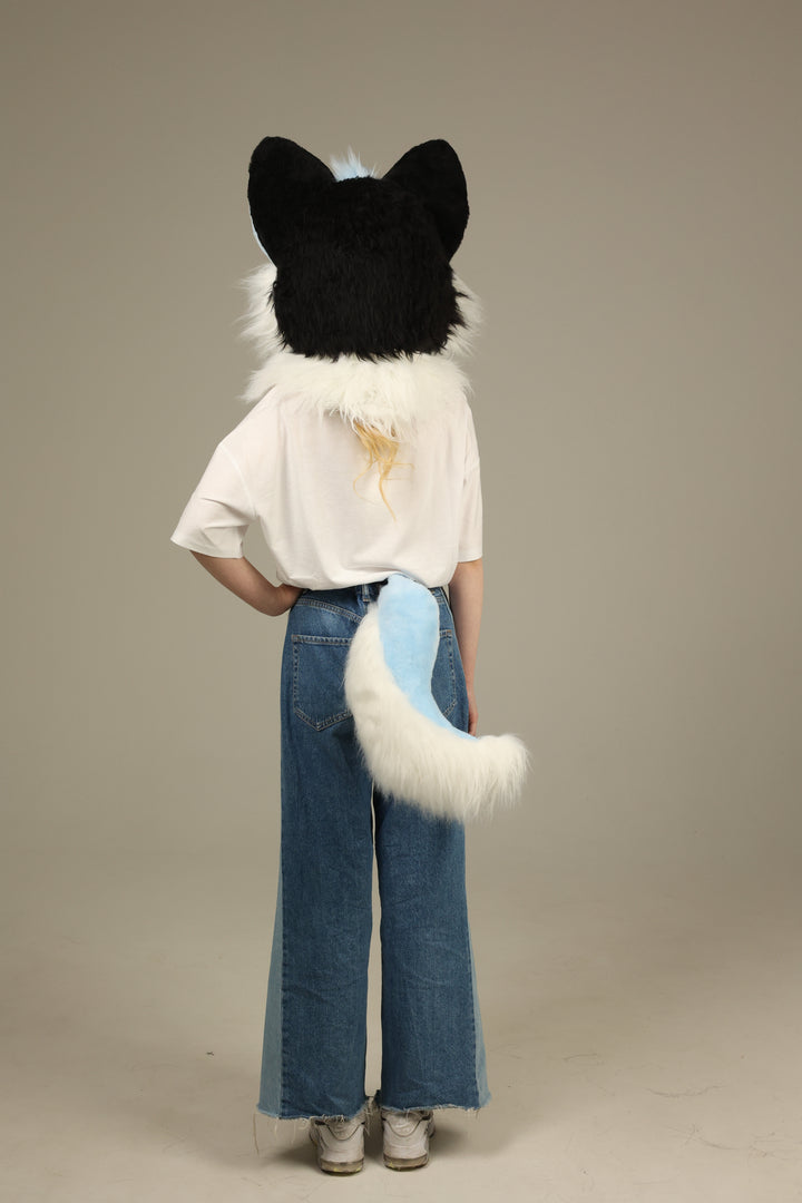 Blue Husky Dog Fursuit Set – Head & Tail, One Size M/L for Furry Cons & Cosplay