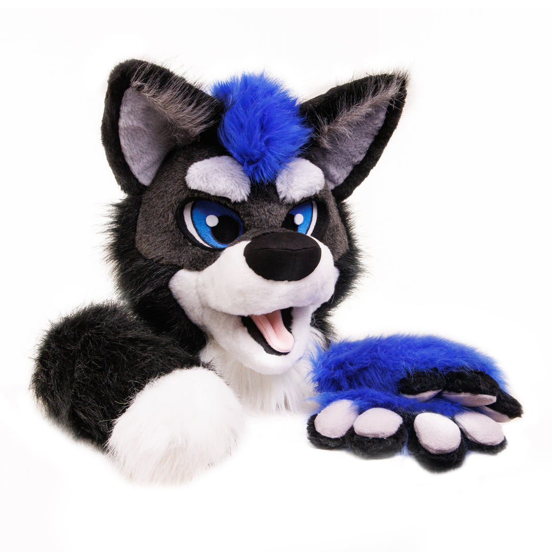 Black blue wolf husky Fursuit Set – Head, Hand Paws & Tail, One Size M/L for Furry Cons & Cosplay
