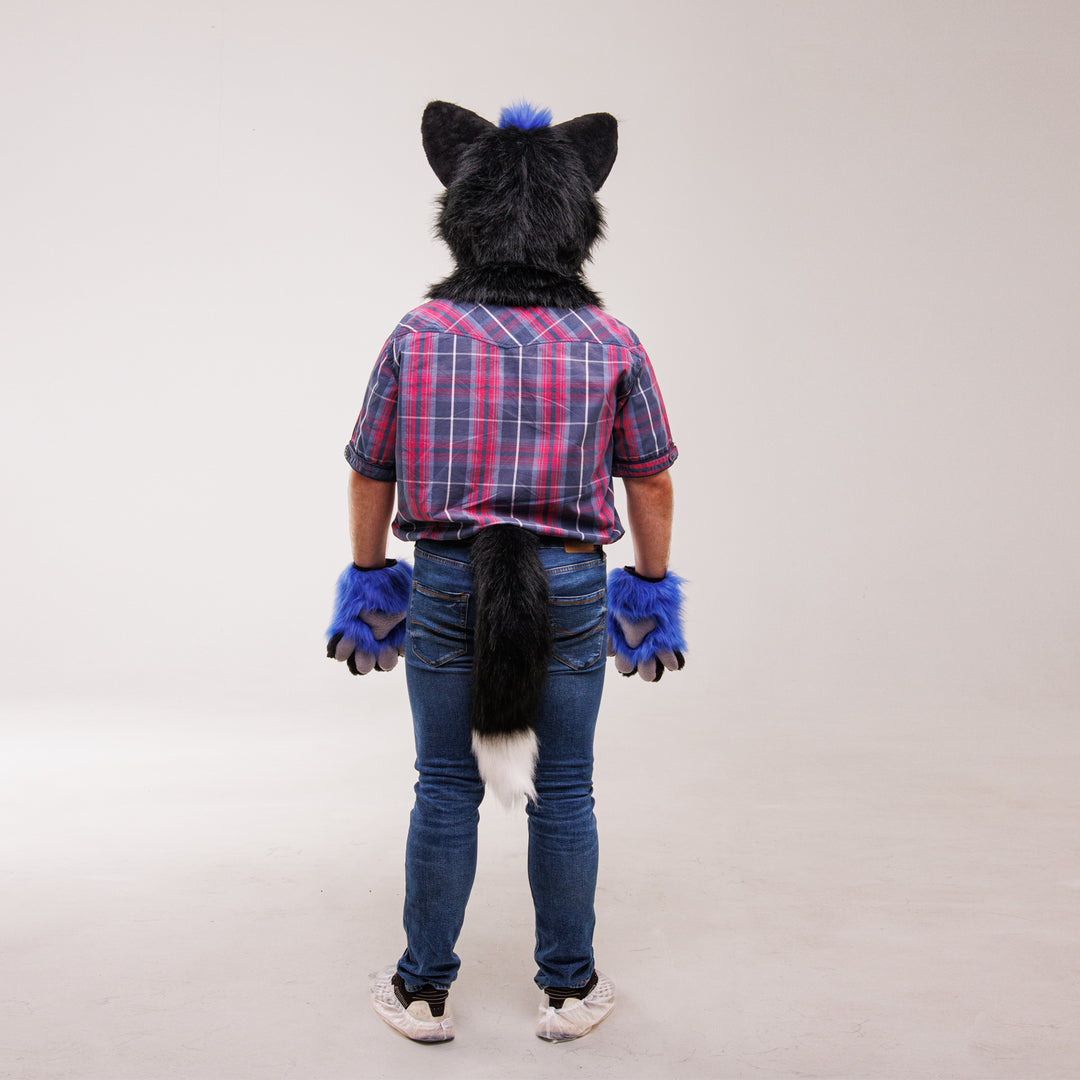 Black blue wolf husky Fursuit Set – Head, Hand Paws & Tail, One Size M/L for Furry Cons & Cosplay