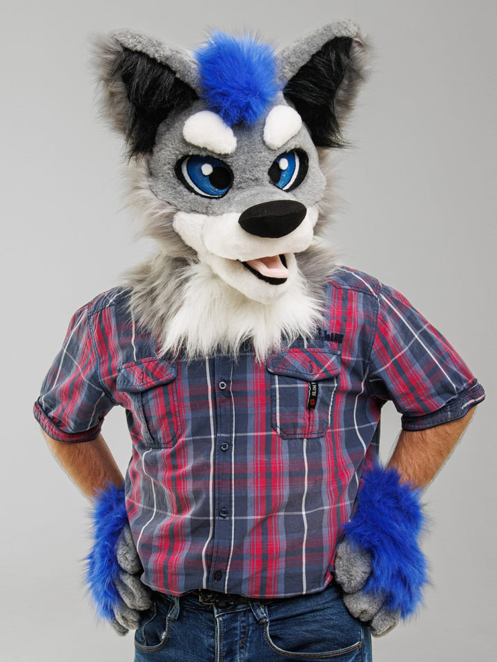 Gray Classic Wolf Husky Fursuit Set – Head, Hand Paws & Tail, One Size M/L for Furry Cons & Cosplay