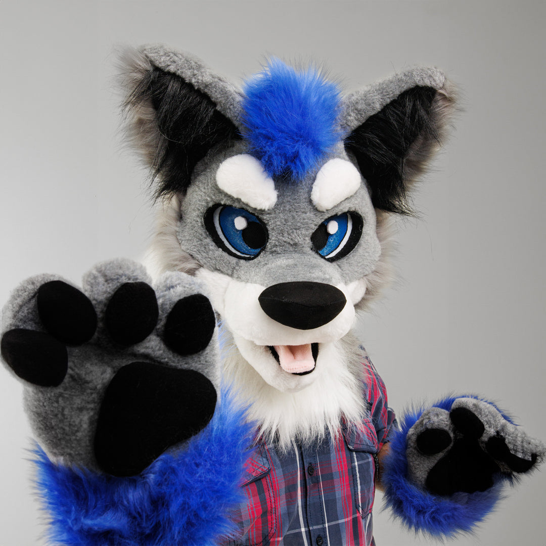 Gray Classic Wolf Husky Fursuit Set – Head, Hand Paws & Tail, One Size M/L for Furry Cons & Cosplay