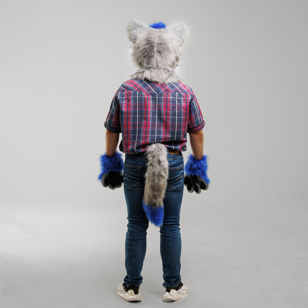 Gray Classic Wolf Husky Fursuit Set – Head, Hand Paws & Tail, One Size M/L for Furry Cons & Cosplay