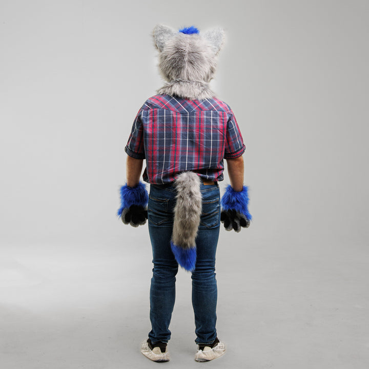 Gray Classic Wolf Husky Fursuit Set – Head, Hand Paws & Tail, One Size M/L for Furry Cons & Cosplay