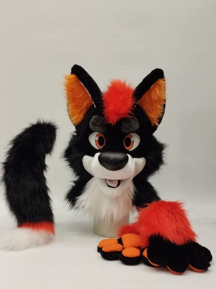 Black red wolf husky fursuit plus size - head, hand paws, tail for sale