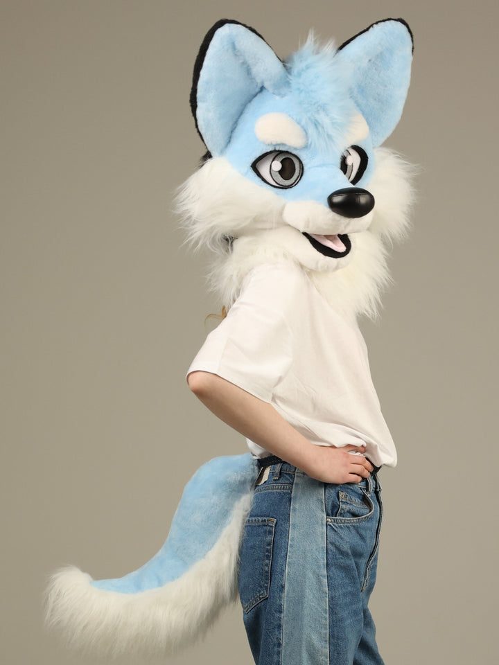 Blue Husky Dog Fursuit Set – Head & Tail, One Size M/L for Furry Cons & Cosplay