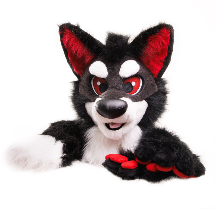 Red Silver Wolf Husky Fursuit Set – Head, Hand Paws & Tail, One Size M/L for Furry Cons & Cosplay