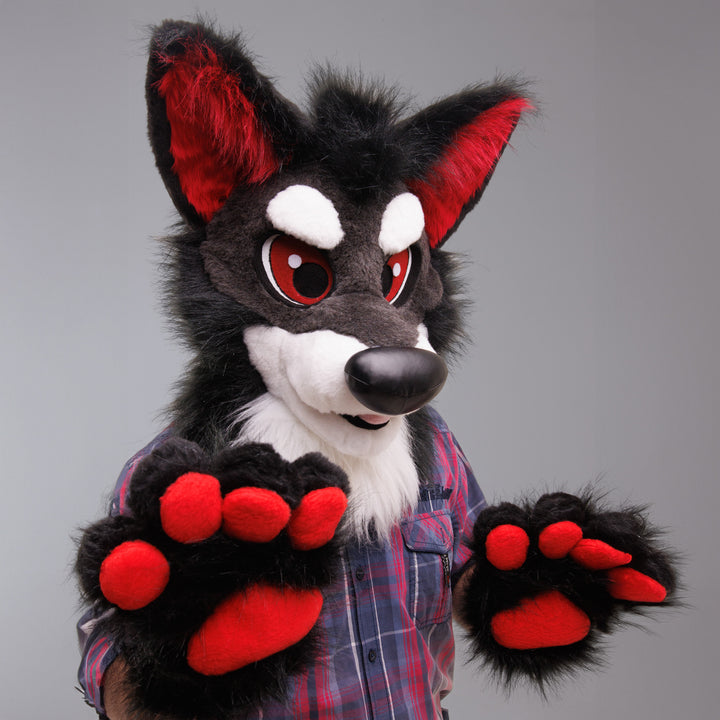 Red Silver Wolf Husky Fursuit Set – Head, Hand Paws & Tail, One Size M/L for Furry Cons & Cosplay