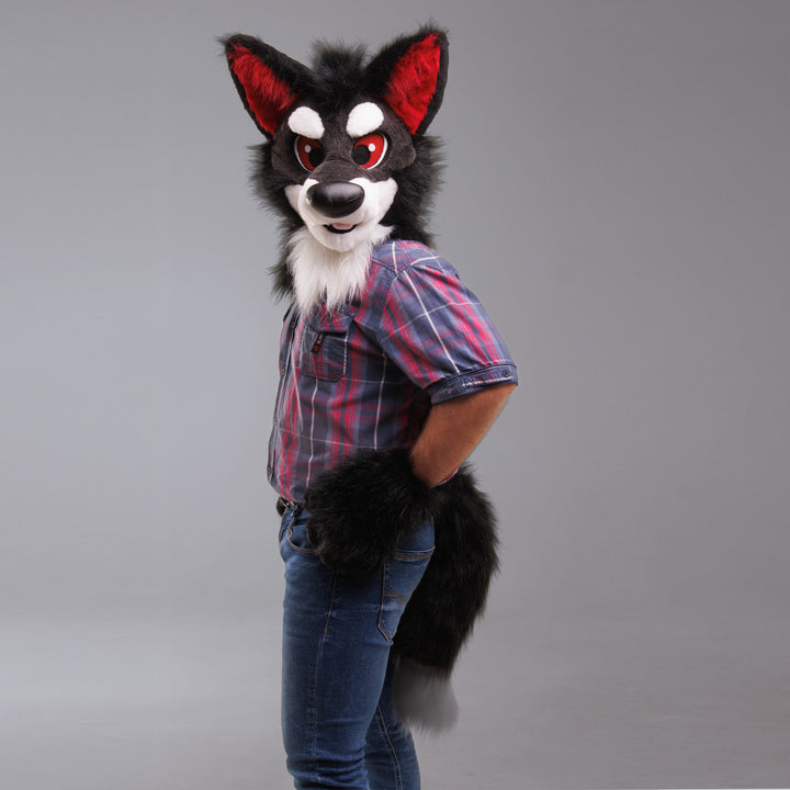 Red Silver Wolf Husky Fursuit Set – Head, Hand Paws & Tail, One Size M/L for Furry Cons & Cosplay