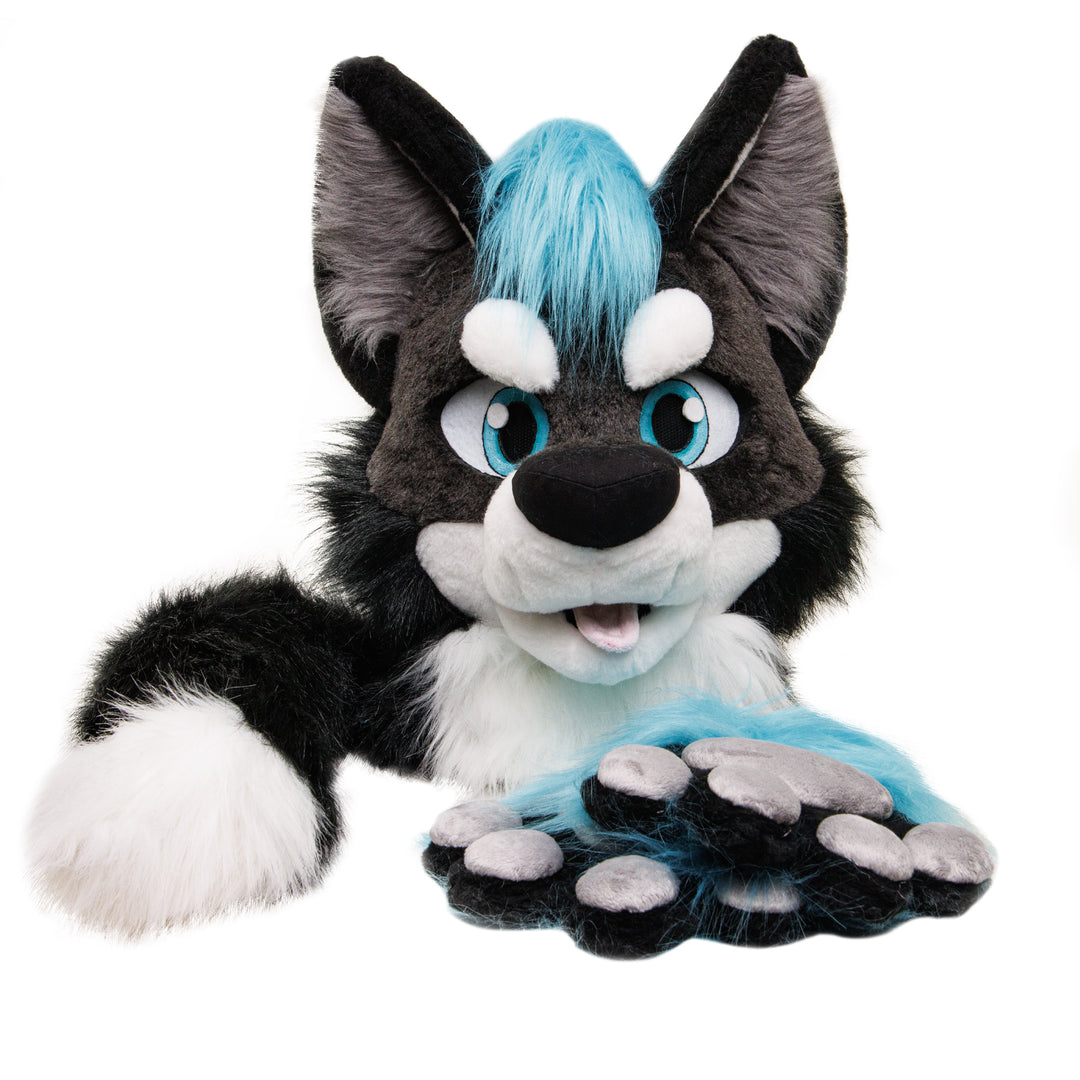 Teal turquoise wolf husky fursuit plus size - head, hand paws, tail for sale