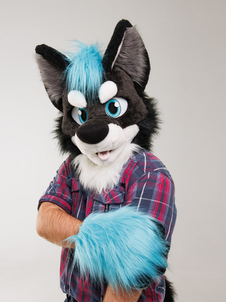 Teal turquoise wolf husky fursuit plus size - head, hand paws, tail for sale
