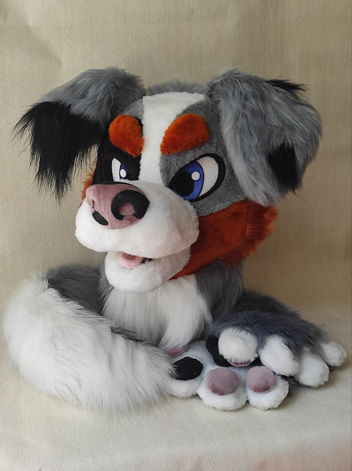 Grey australian shepherd Dog Fursuit Set – Head, Hand Paws & Tail, One Size M/L for Furry Cons & Cosplay