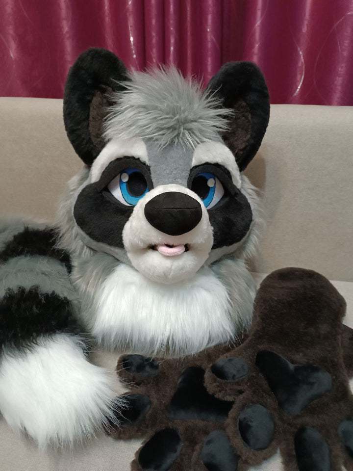 Brown raccoon fursuit head, hand paws and tail - made to order, one of a kind option