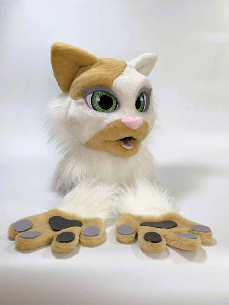 SPECIAL OFFER! US only! White beige cat fursuit head and hand paws for kids