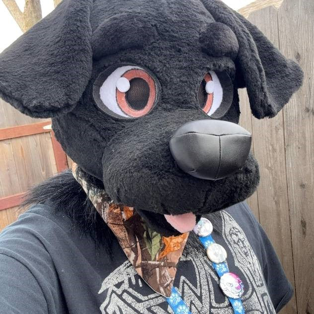 Black Labrador Dog Fursuit Set – Head & Tail, One Size M/L for Furry Cons & Cosplay
