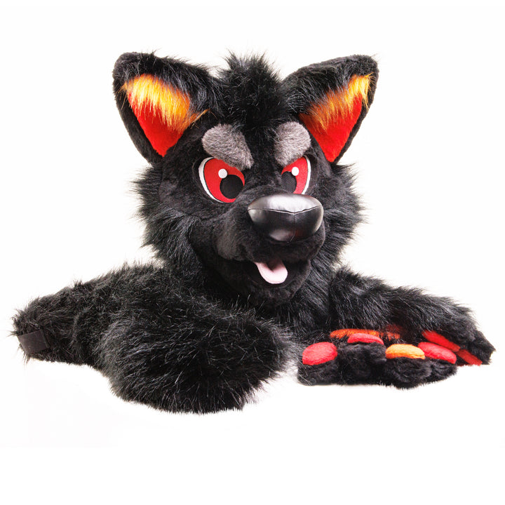 Black red wolf husky fursuit head, hand paws and tail for sale, wolf furry suit, premade fursuit