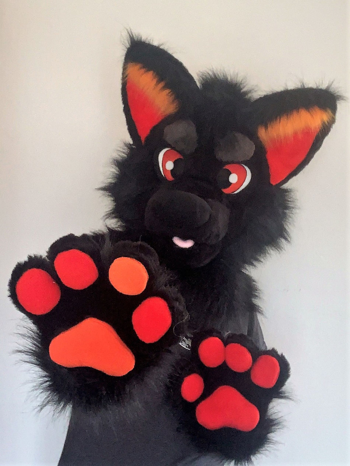 Black wolf fursuit head and hand paws for sale - Oneandonlycostumes