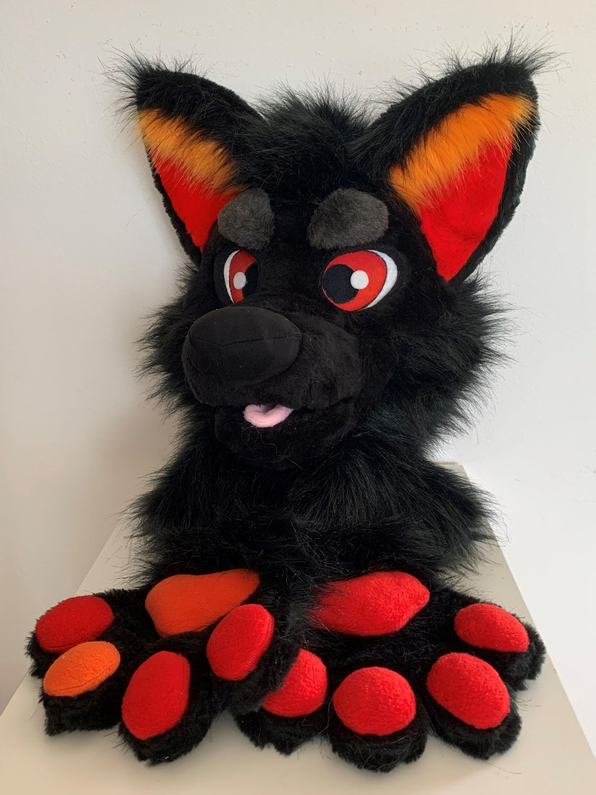 Black wolf fursuit head and hand paws for sale - Oneandonlycostumes