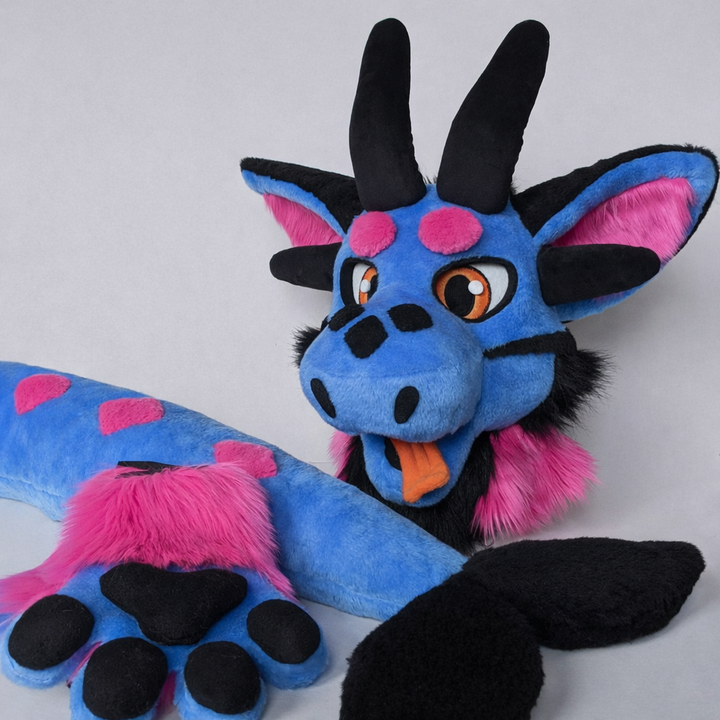 Magenta and blue dragon fursuit head handpaws and tail 