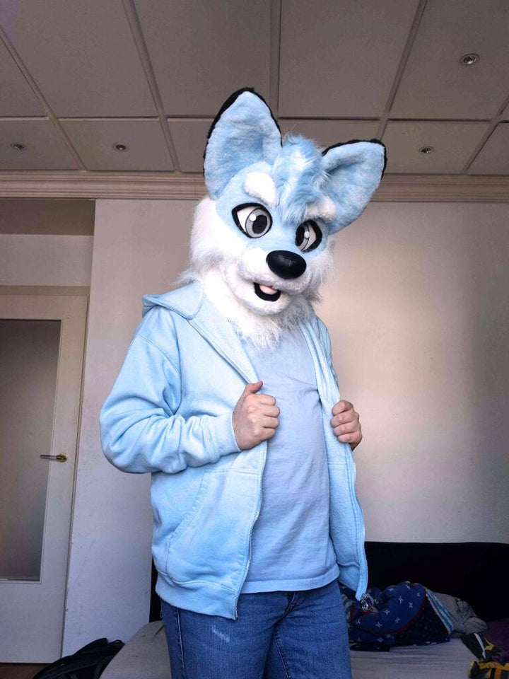 Blue Husky Dog Fursuit Set – Head & Tail, One Size M/L for Furry Cons & Cosplay