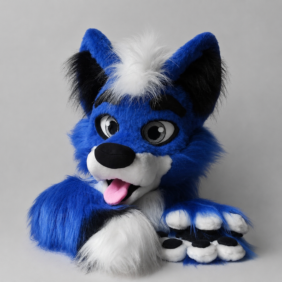 Blue wolf husky fursuit head, hand paws, tail - size XL Premade UA