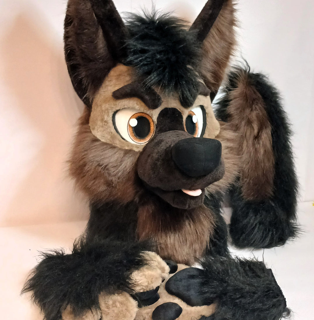 Classic XL german shepherd dog fursuit head, hand paws and tail for sale