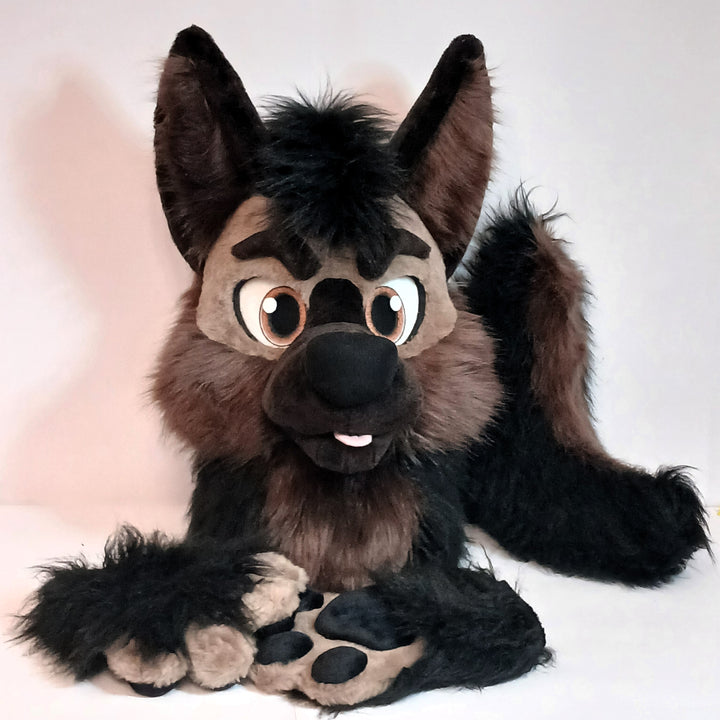 Classic XL german shepherd dog fursuit head, hand paws and tail for sale