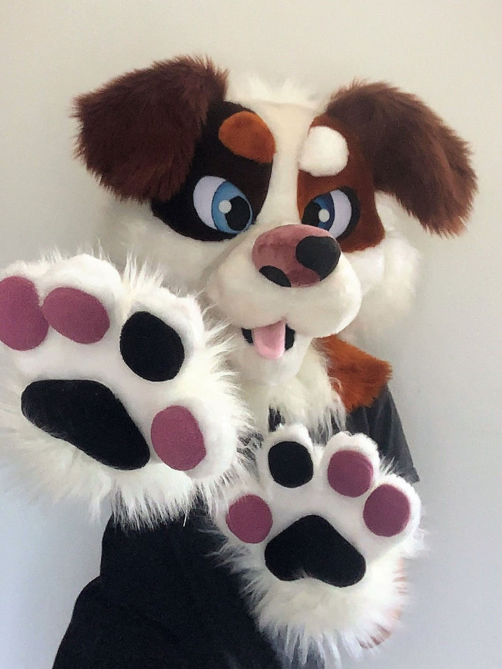 Brown steet dog fursuit head, hand paws, tail for sale