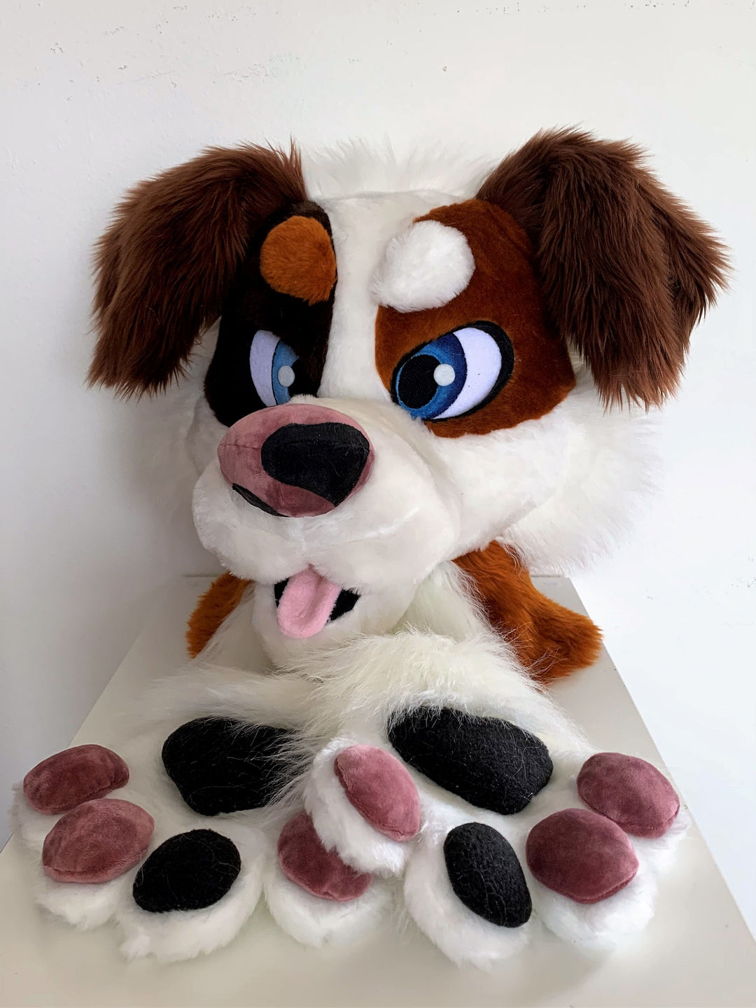 Brown steet dog fursuit head, hand paws, tail for sale