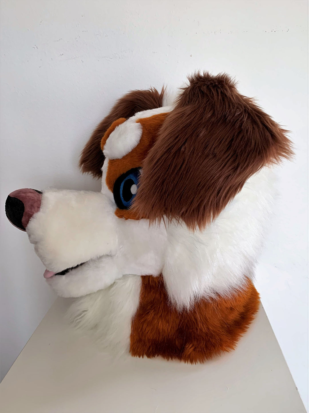 Brown steet dog fursuit head, hand paws, tail for sale