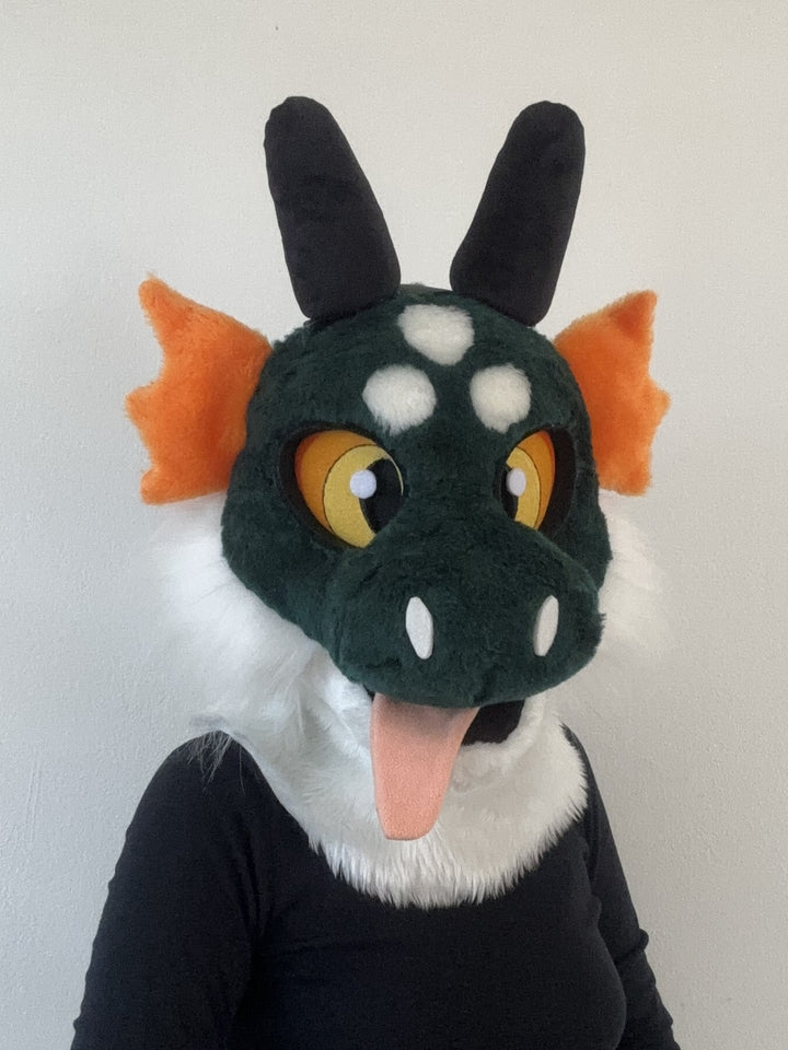 SALE 15% off, green dragon fursuit head and tail 4"4 (135cm)-5"7 (170cm), unisex furry mask Oneandonlycostumes (Copy)