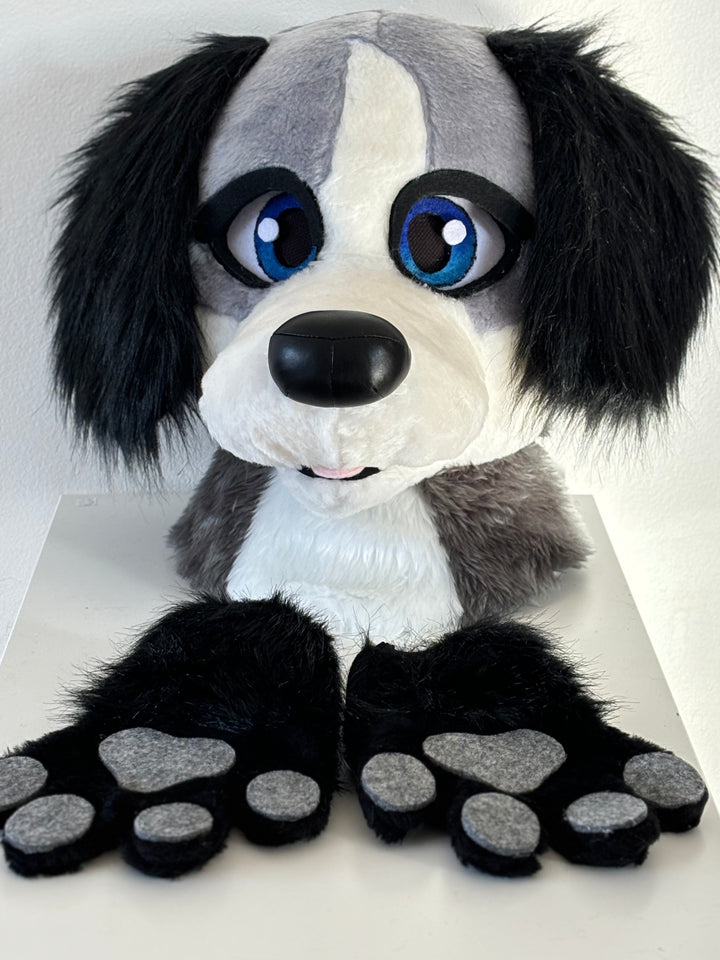 SALE 30% off! Gray dog fursuit head and hand paws