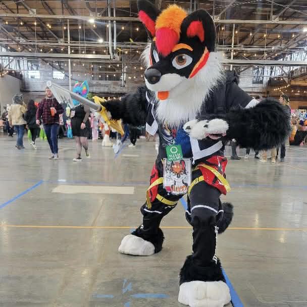 Furry Content Creator LucoFoxxoat convention his fox fursuit head by Oneandonlycostumes