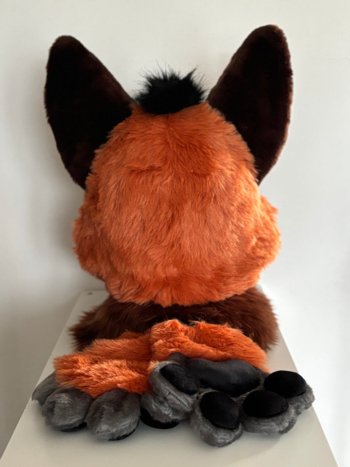 XL german shepherd dog fursuit head, hand paws and tail for sale