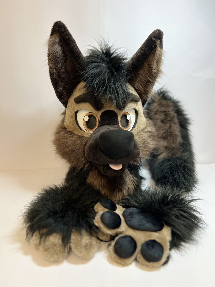 Classic XL german shepherd dog fursuit head, hand paws and tail for sale