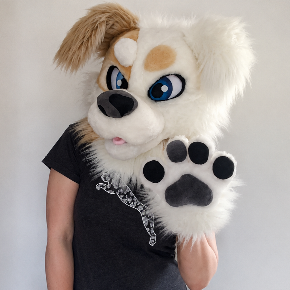 White Street Dog Fursuit Head, Hand Paws,Tail,  Size M/L PREMADE US