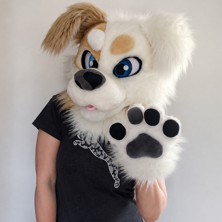 White Street Dog Fursuit Head, Hand Paws,Tail,  Size M/L PREMADE US