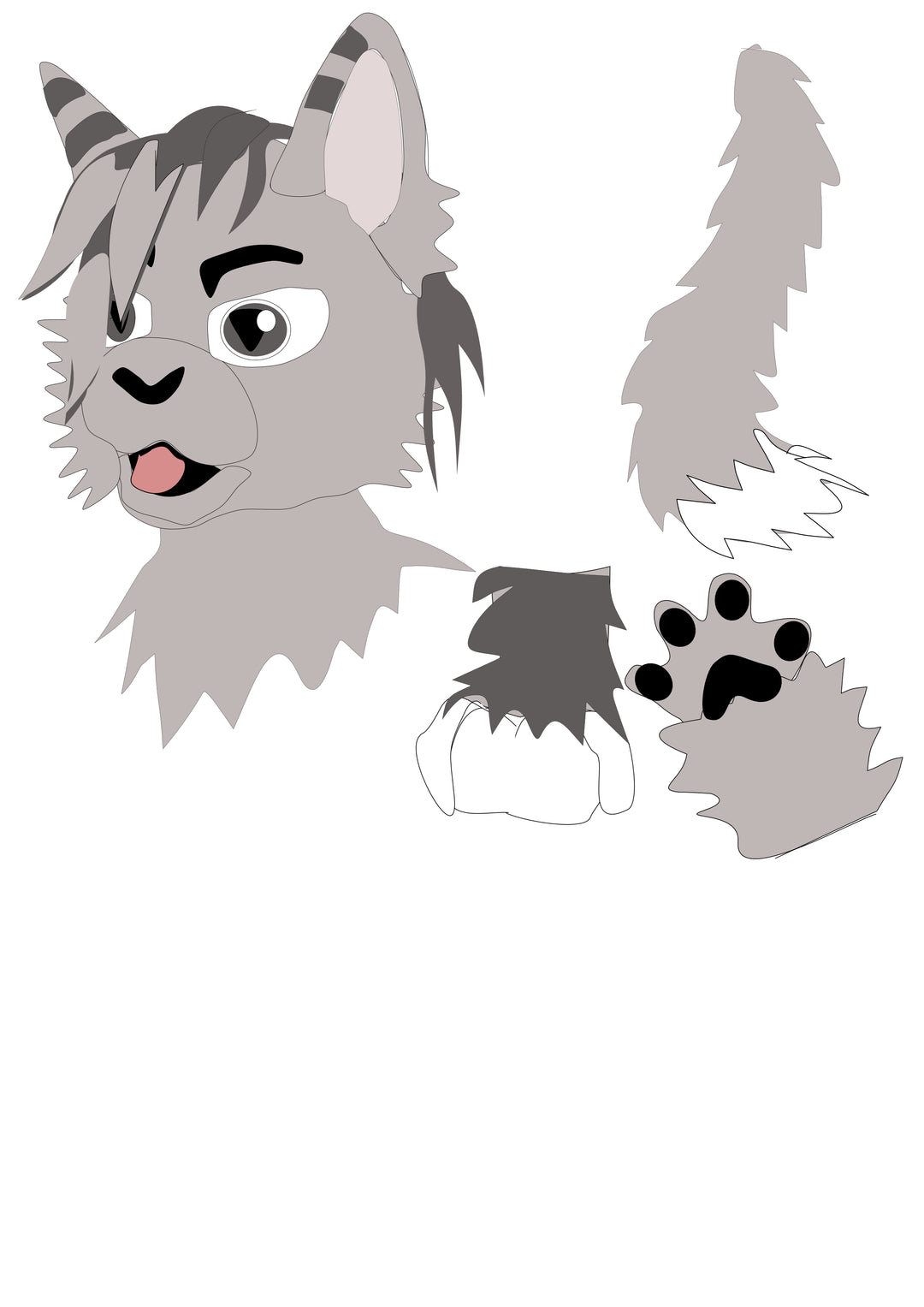 Commission - cat fursuit head, hand paws, tail, feet