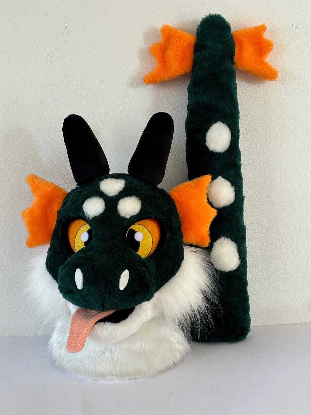 Kids green dragon fursuit head and tail 4"4 (135cm)-5"7 (170cm), unisex furry mask Oneandonlycostumes (Copy)