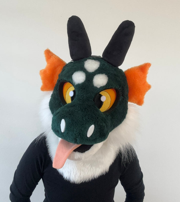 Kids green dragon fursuit head and tail 4"4 (135cm)-5"7 (170cm), unisex furry mask Oneandonlycostumes (Copy)