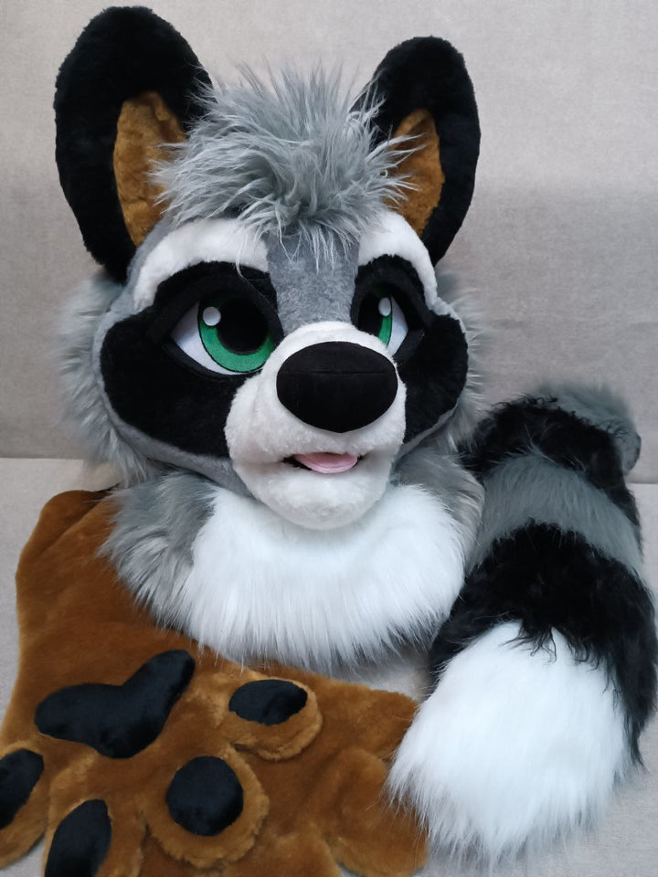 Raccoon Fursuit Head, Hand Paws and Tail, size M/L or XL, PREMADE/MTO UA