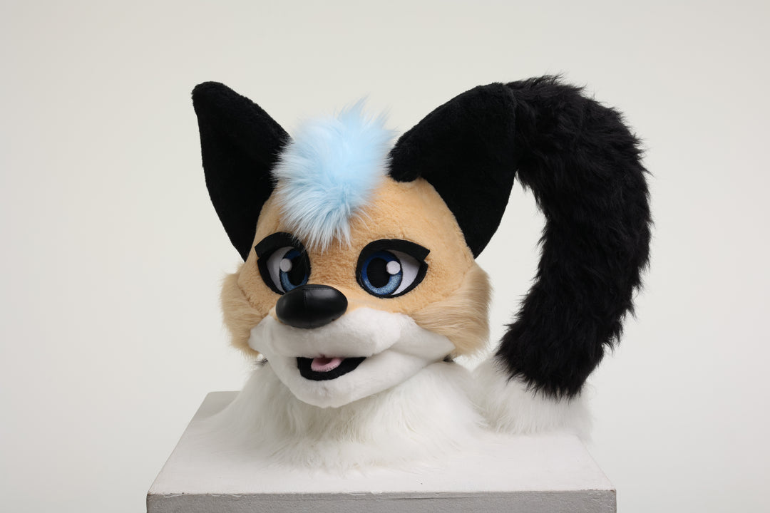 Unisex beige fox fursuit head and tail, size 4"9 (145cm)-5"9 (176cm)