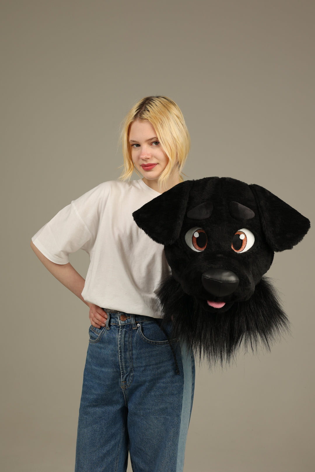 Black Labrador Dog Fursuit Set – Head & Tail, One Size M/L for Furry Cons & Cosplay