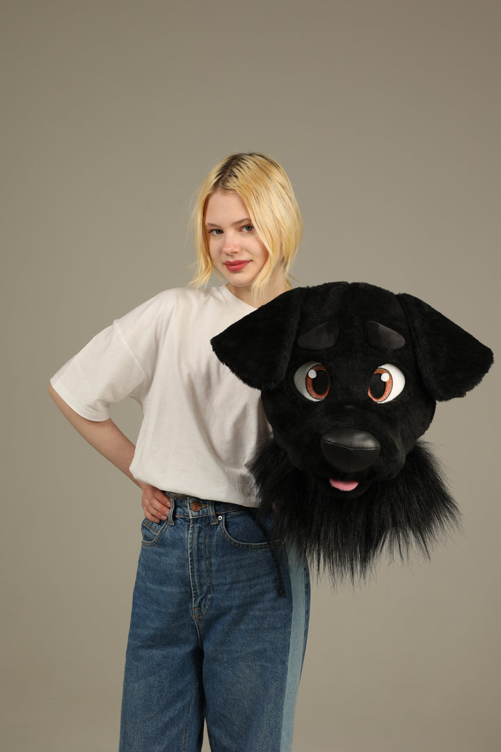 Black Labrador Dog Fursuit Set – Head & Tail, One Size M/L for Furry Cons & Cosplay