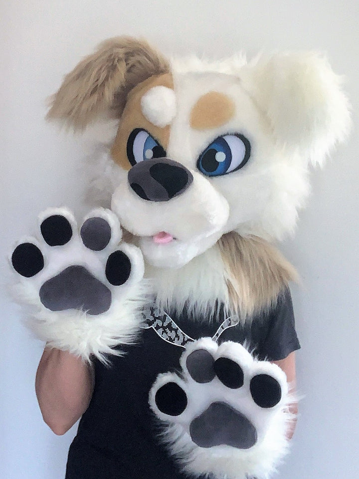 SPECIAL OFFER 15%OFF White steet dog fursuit head and hand paws for sale