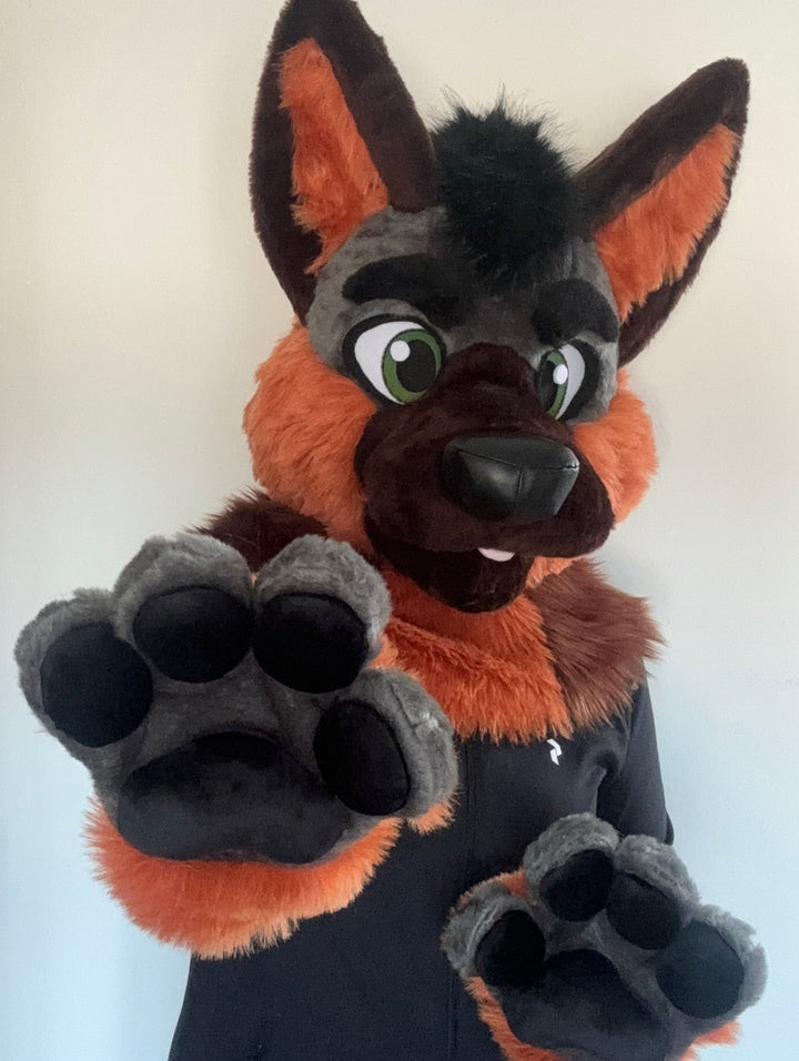 XL german shepherd dog fursuit head, hand paws and tail for sale